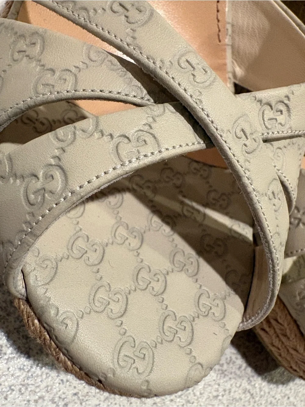 Gucci Beige GG Monogram Espadrille Wedge Sandals Penelope 41.5/11.5 New
